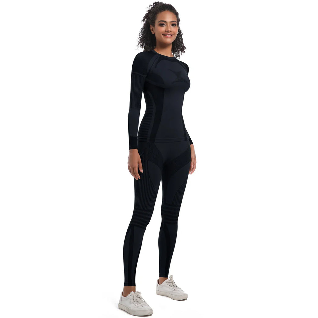 Women Thermal Skiwear Set Yoga and Fitness Workout Suit for Skiing Snowboarding Running and Exercise