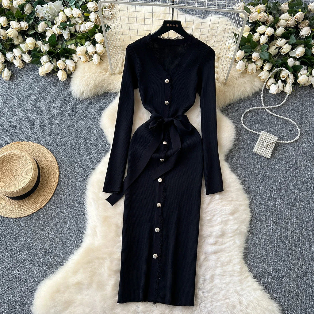 Womens Knit Dress Long Sleeve Sweater Casual Elegant