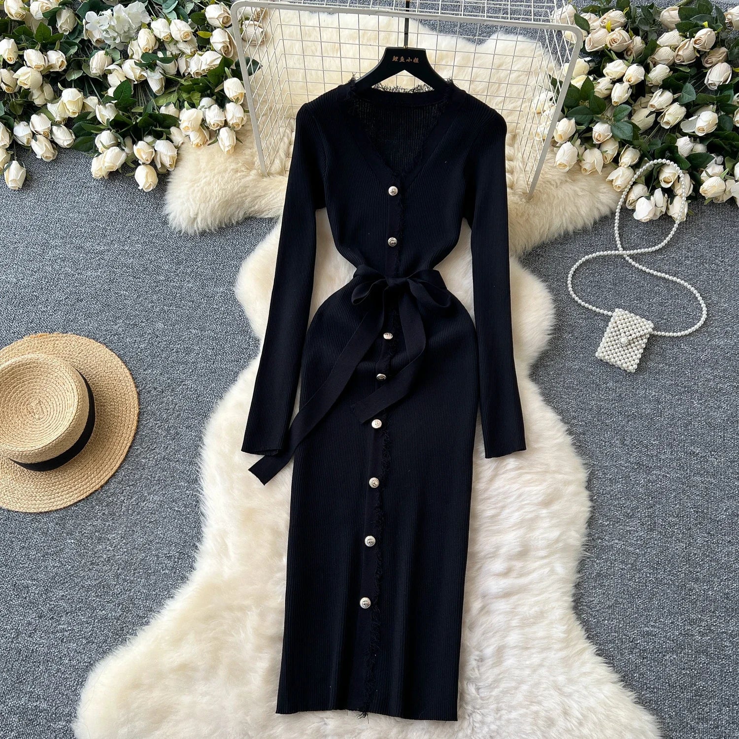 Womens Knit Dress Long Sleeve Sweater Casual Elegant