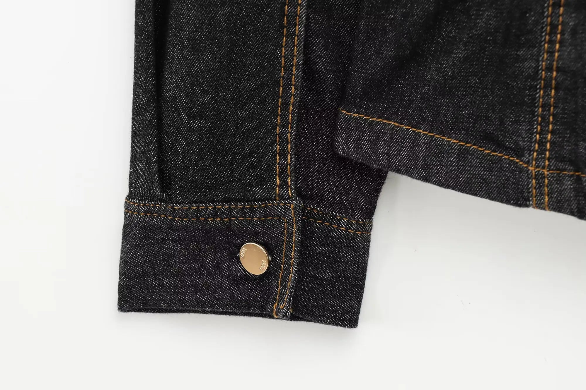 Women Black Denim Pants Set with Fitted Shirt and Patch Pockets Straight Leg Jeans Suit