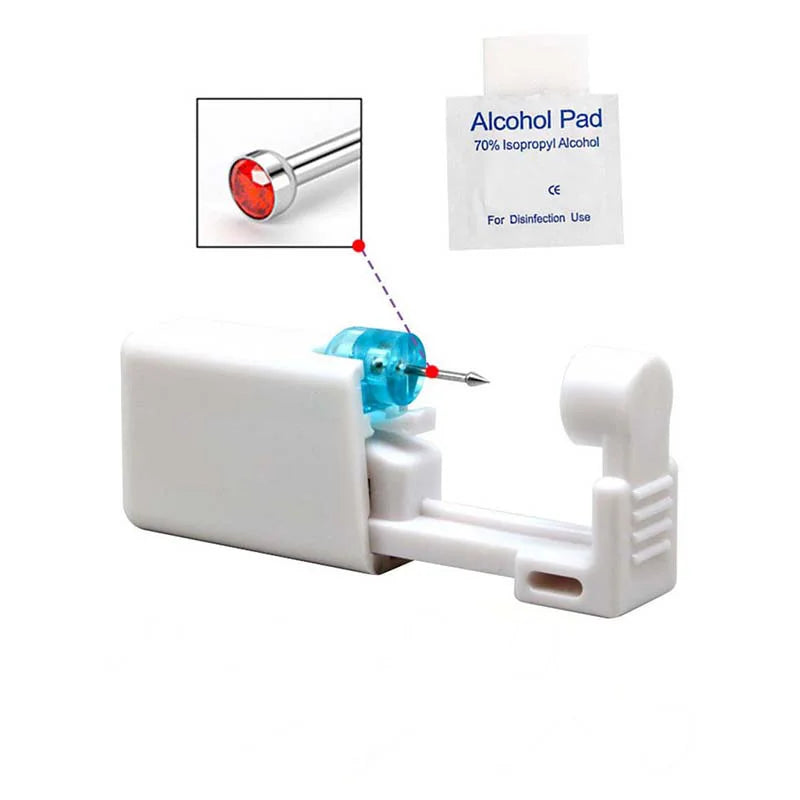 Disposable Nose Piercing Gun Kit with Built-in Stainless Steel Nose Stud and Alcohol Cotton