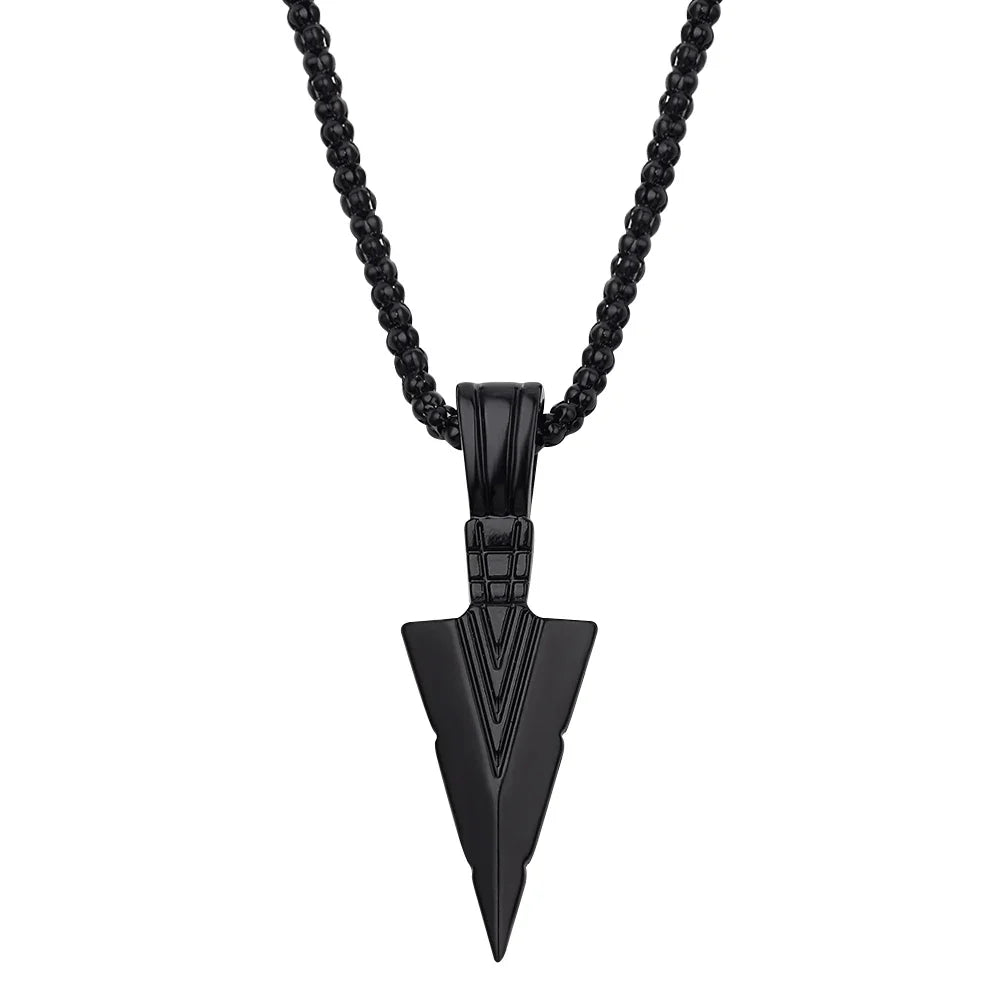 Men's Black Long Necklace with Arrow Pendant Hip Hop Jewelry Chain for Punk Rock Style