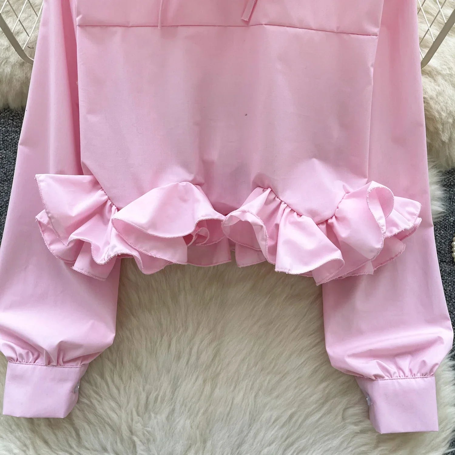 Women's 3D Floral Long Sleeve Blouse Single Breasted Turn-Down Collar Slim Fit Solid Color Shirt