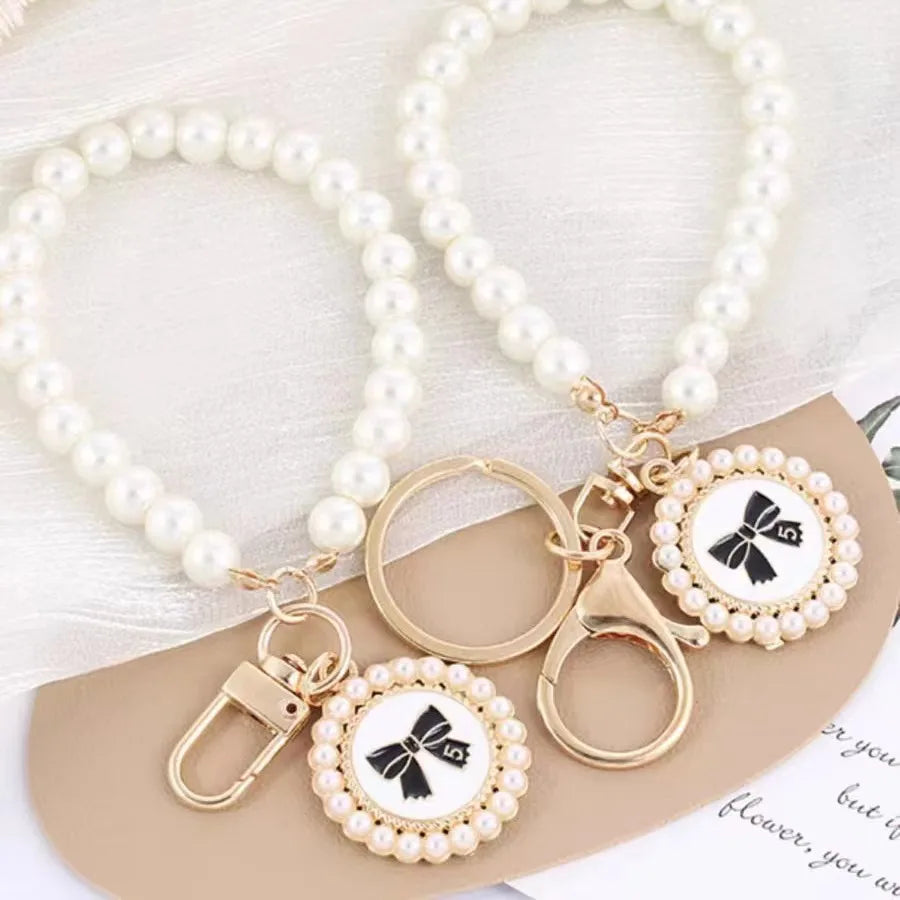 Cute Pearl Keychain for Women and Girls Shiny Pearl Bead Charm Accessory for Phone Bag Backpack and Car Keys
