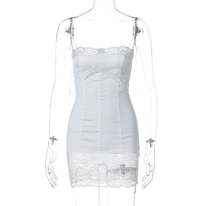 Backless Lace Patchwork Mini Dress For Women Wedding Party