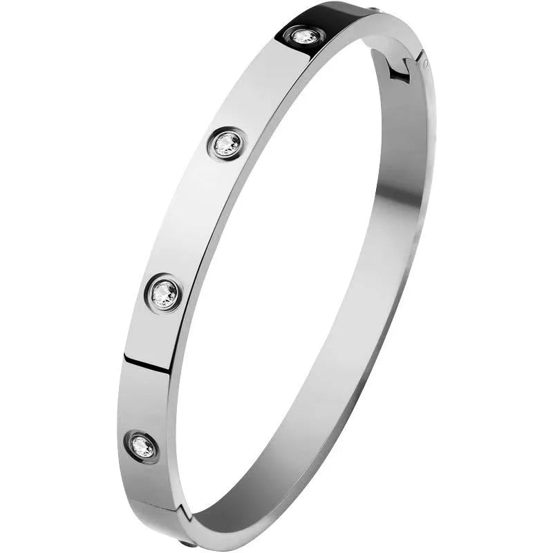 Luxury Stainless Steel Bangle for Women with Crystal Accents Fashion Jewelry Bracelet