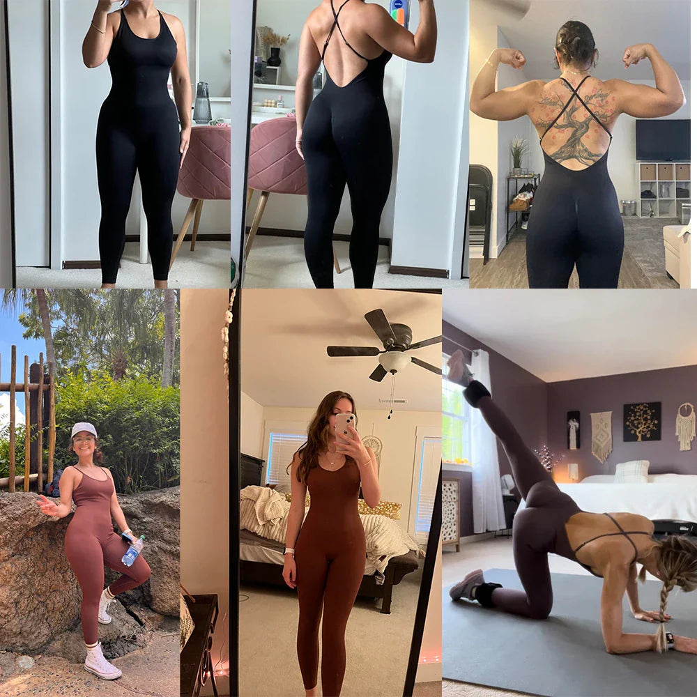 Solid Sexy Sleeveless Jumpsuit for Women Summer Backless Bodycon Romper Casual Playsuit Trendy Sportswear Streetwear
