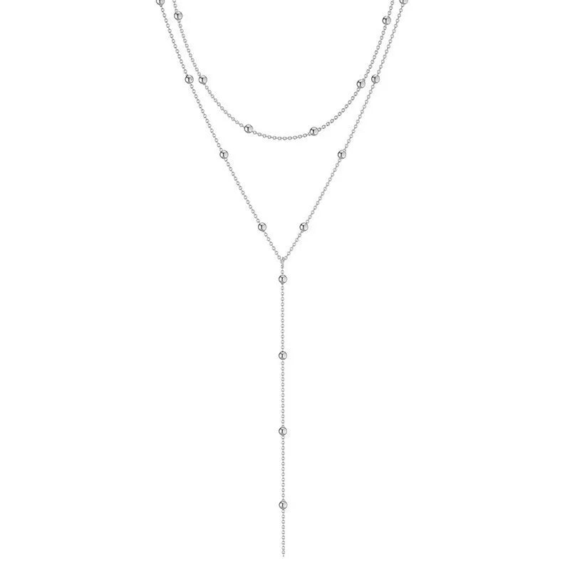 Fashion Simple Geometric Tassel Bead Necklace for Women Long Chain Jewelry Accessories