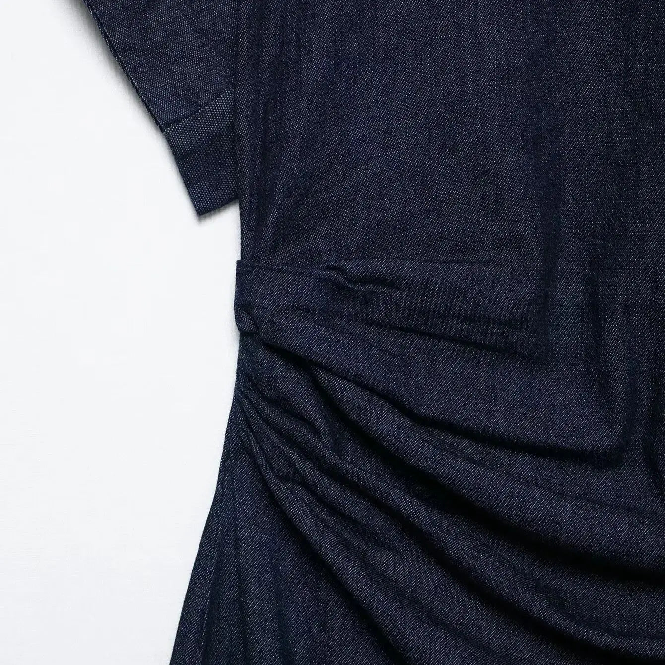 Pleated Slit Dress Round Neck Short Sleeves High Waist Chic