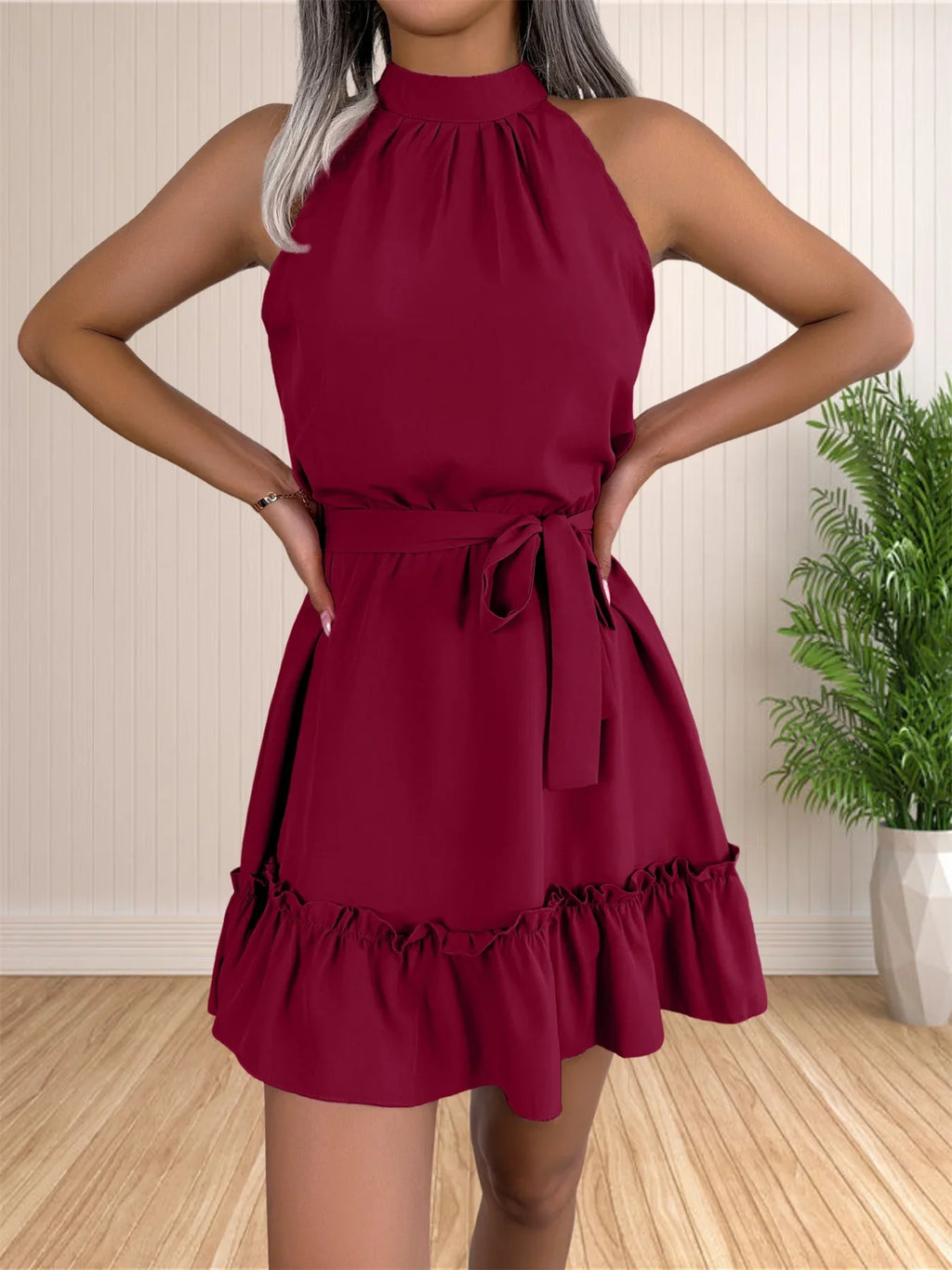 Halter Neck Beach Sundress Flowy Mini A Line Summer Dress