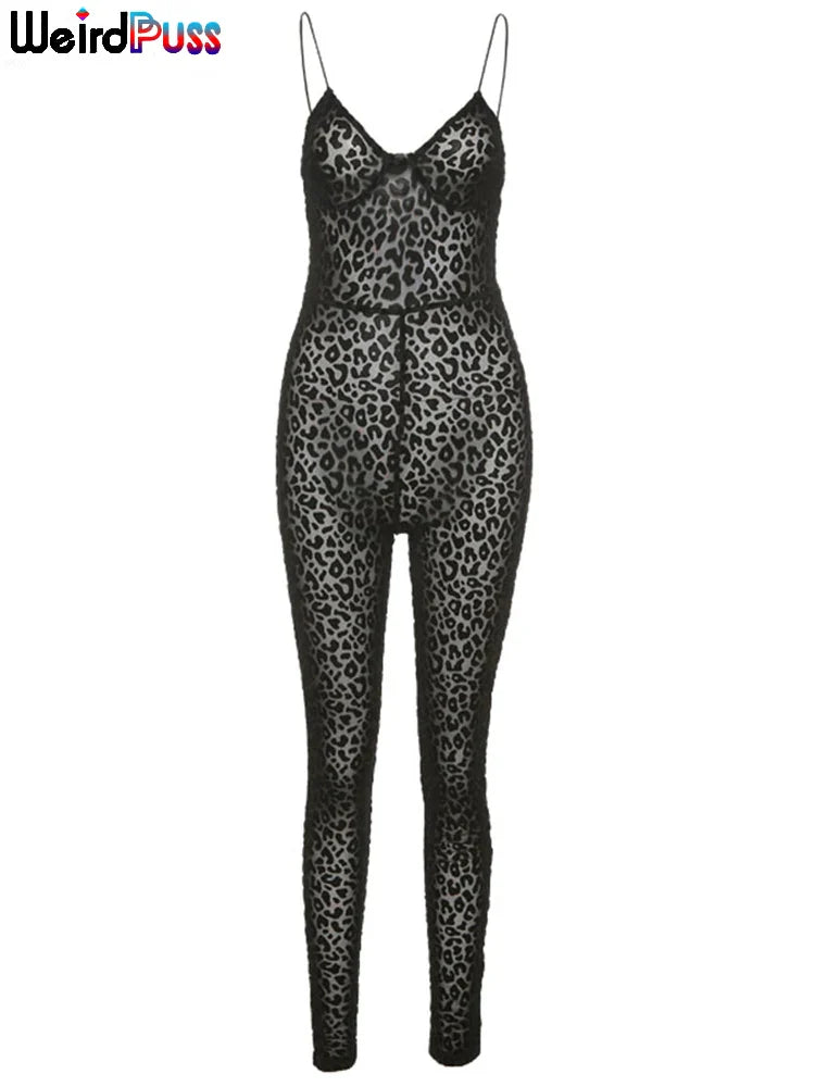 Sexy Leopard Print Skinny Jumpsuit for Women Sleeveless Backless Stretch Fit Workout Activewear Party Nightclub Outfit