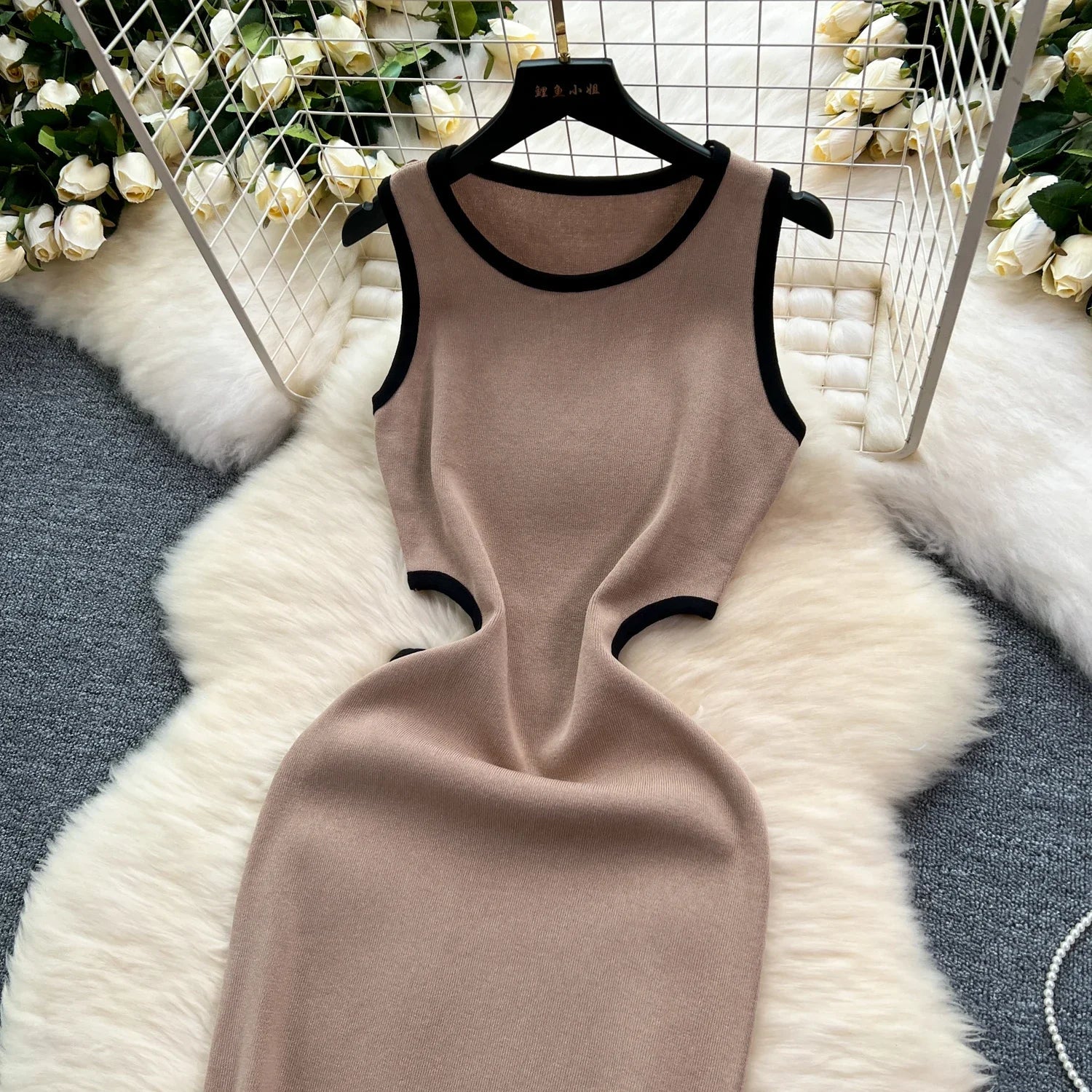 Sexy Cutout Waist Bodycon Dress Knitted Summer Sundress