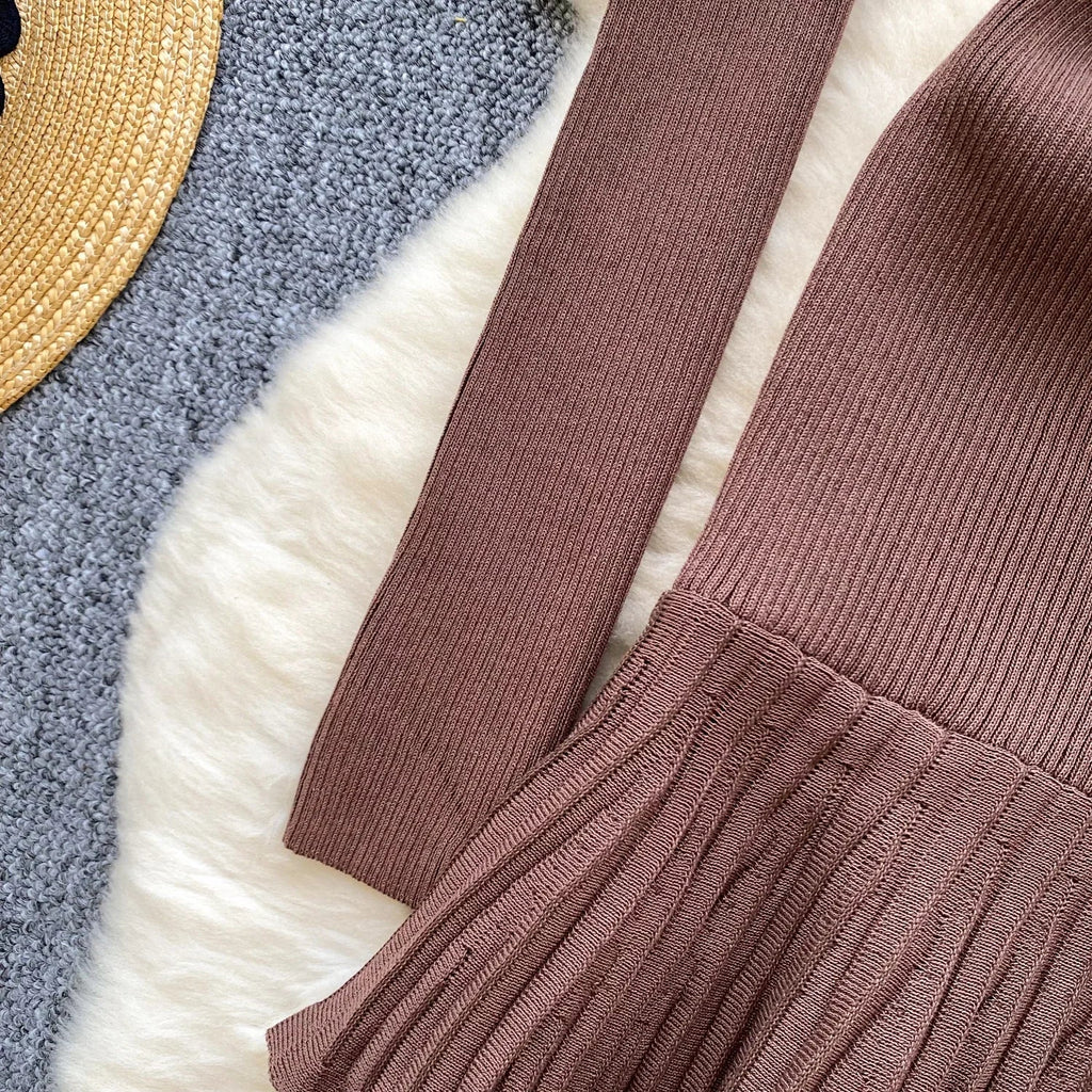 Knitted Short Dress With O Neck Bow Bodycon Chic Style