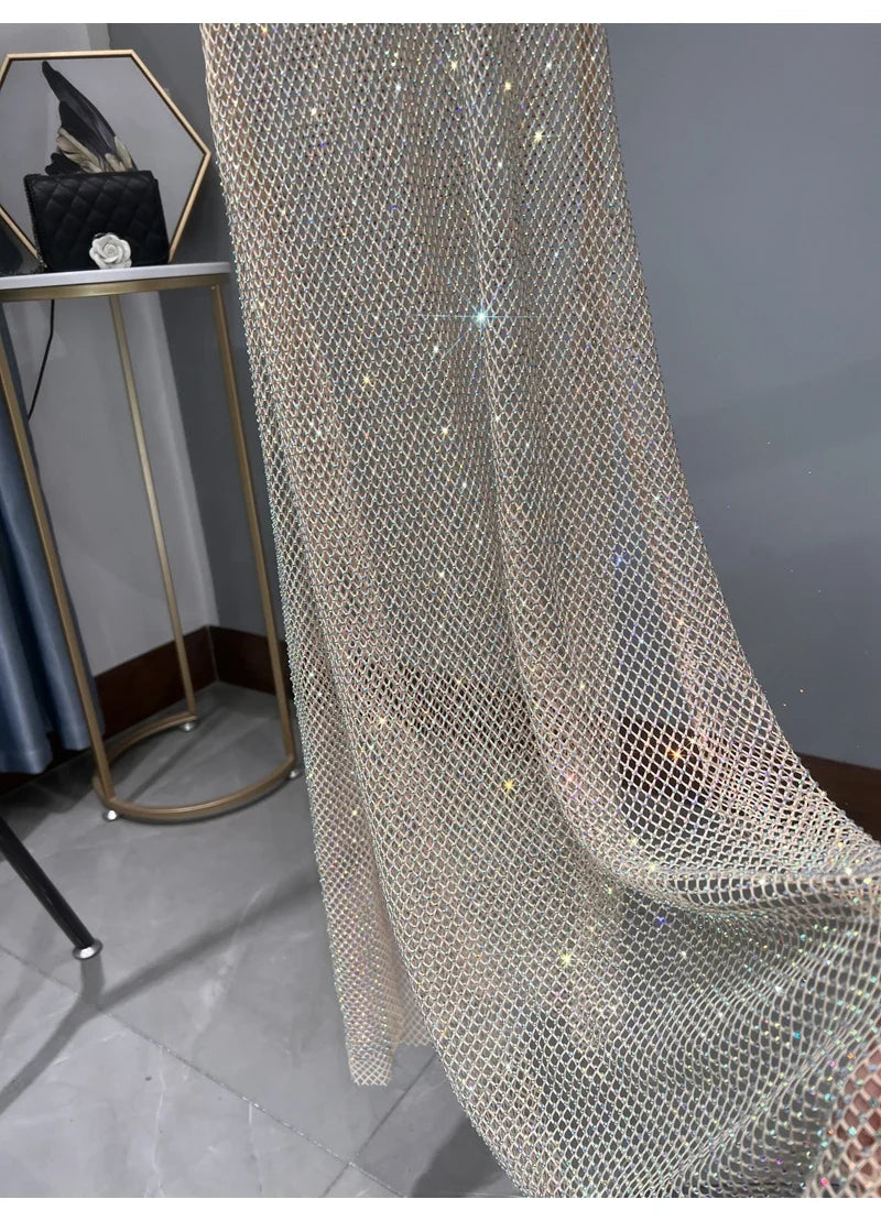 Rhinestone Party Dress Deep V Neck Mesh Club Wear For Women