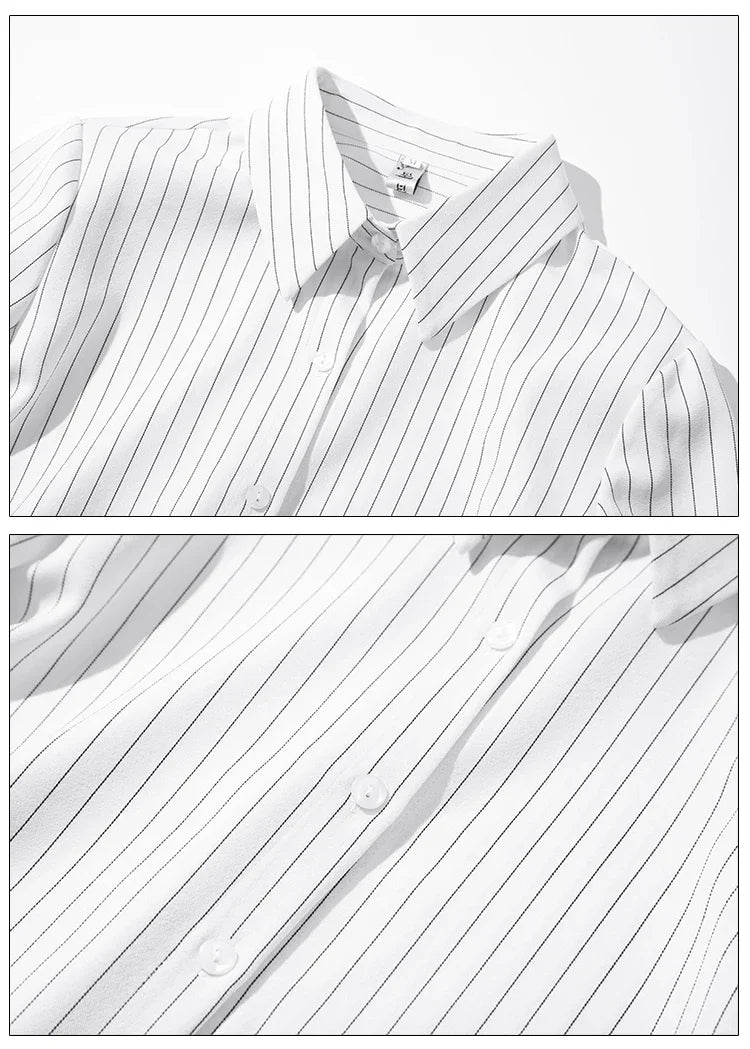 Striped Long Sleeve Women Shirt Button Up Blouse Lightweight Chiffon Tops Elegant Casual Office Wear