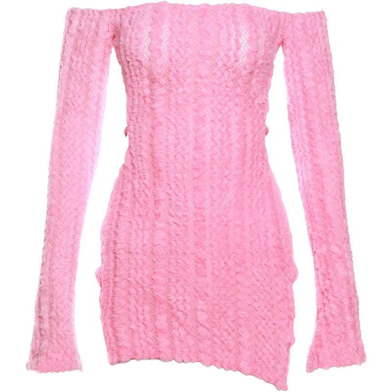 Backless Knit Bodycon Dress Women Slash Neck Chic Elegant