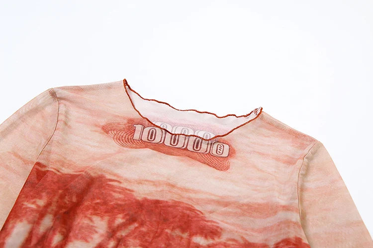 See Through Women 2 Piece Set Sexy Print Crop Top and Leggings Matching Summer Outfit