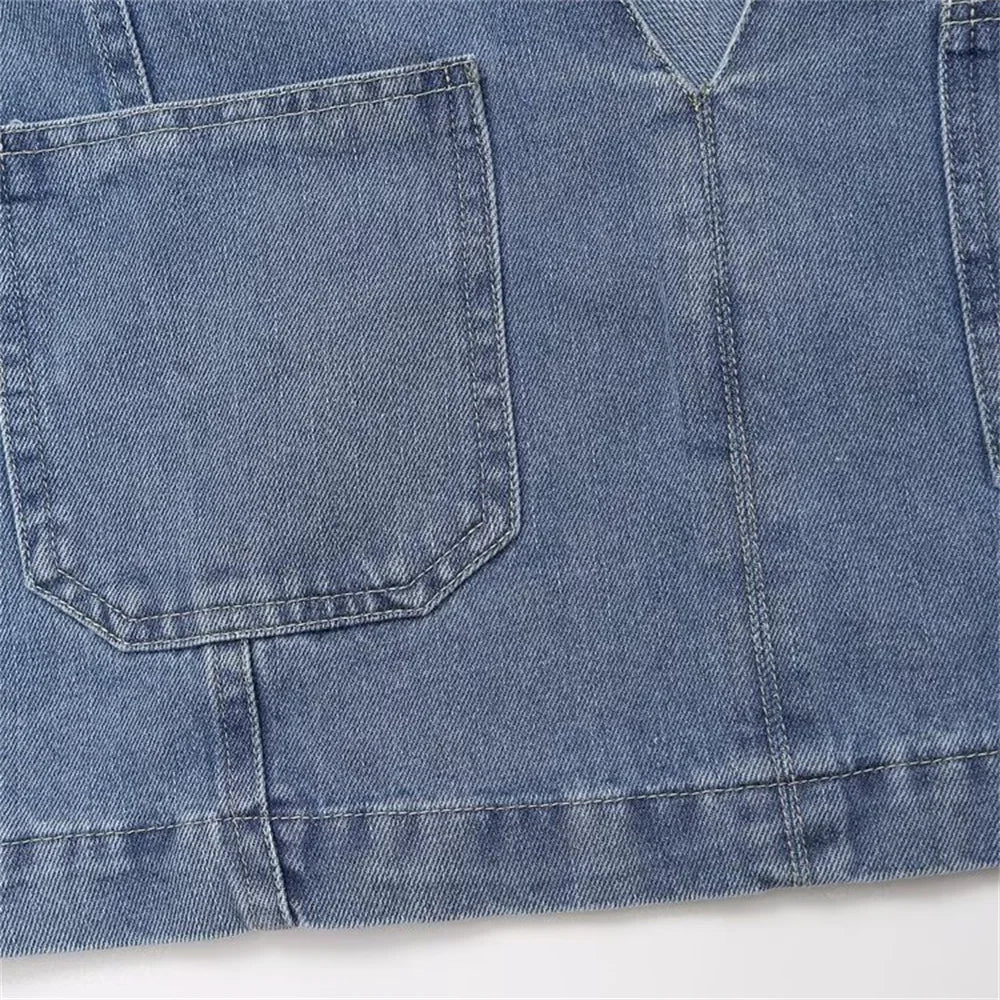 Autumn Women's Fashion Casual Denim Shirt with Collar and Long Sleeves Paired with High Waist Wide Leg Jeans Set