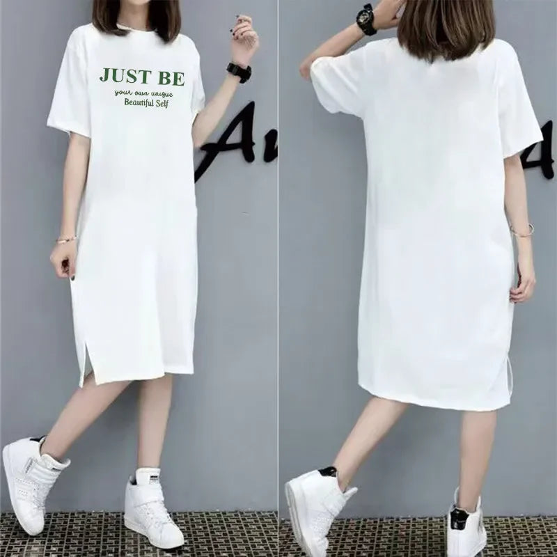 Casual Loose Letter Print Short Sleeve Dress For Women