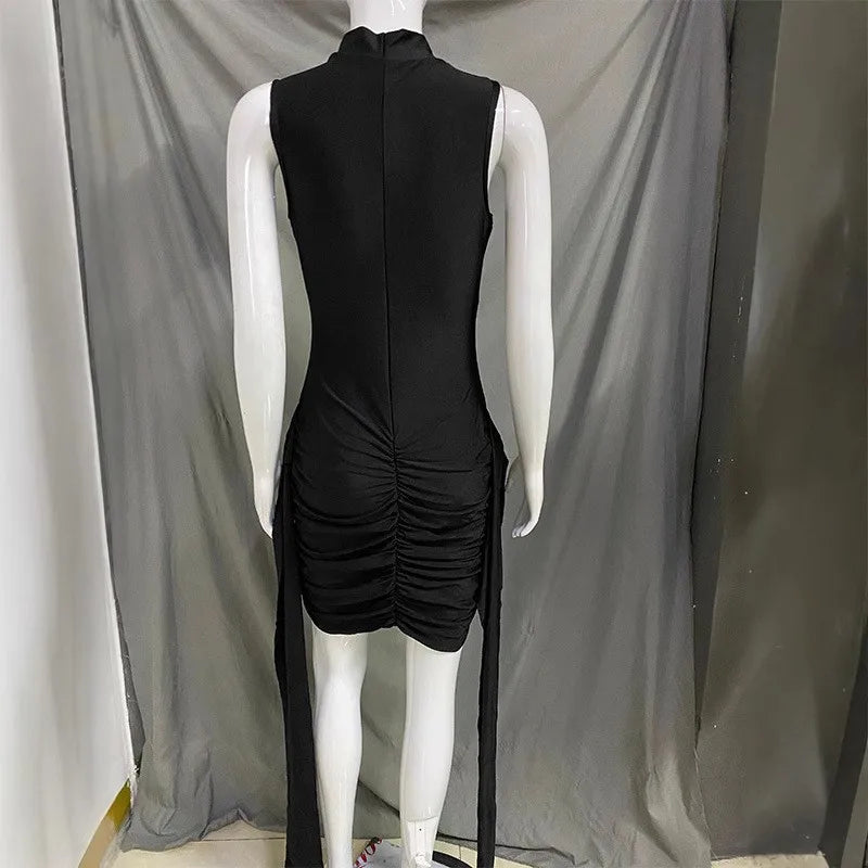 Sexy Sleeveless Wrap Dress With Round Neck And Strap