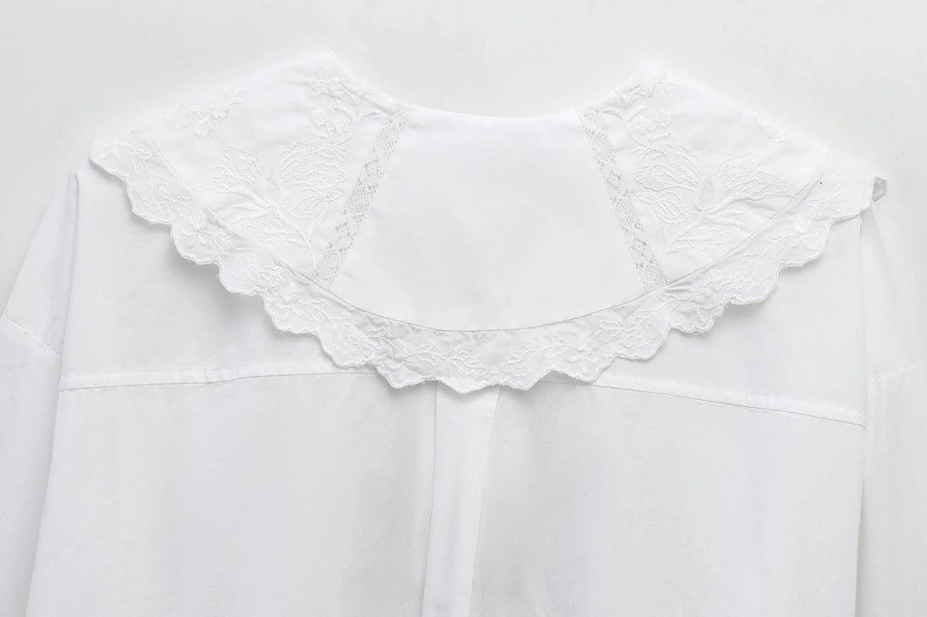 Women's Long Sleeve Lace Up Doll Collar Blouse Single Breasted Chic Street Style Shirt for Spring and Autumn