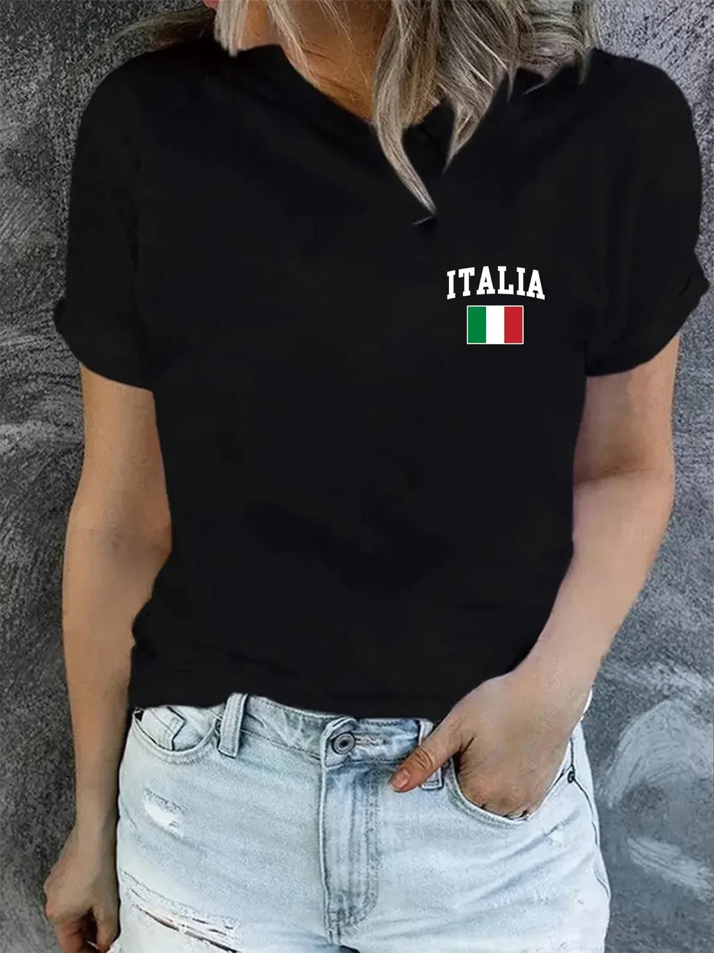 Italian Flag Print Women's T-Shirt Summer Round Neck Short Sleeve Graphic Top