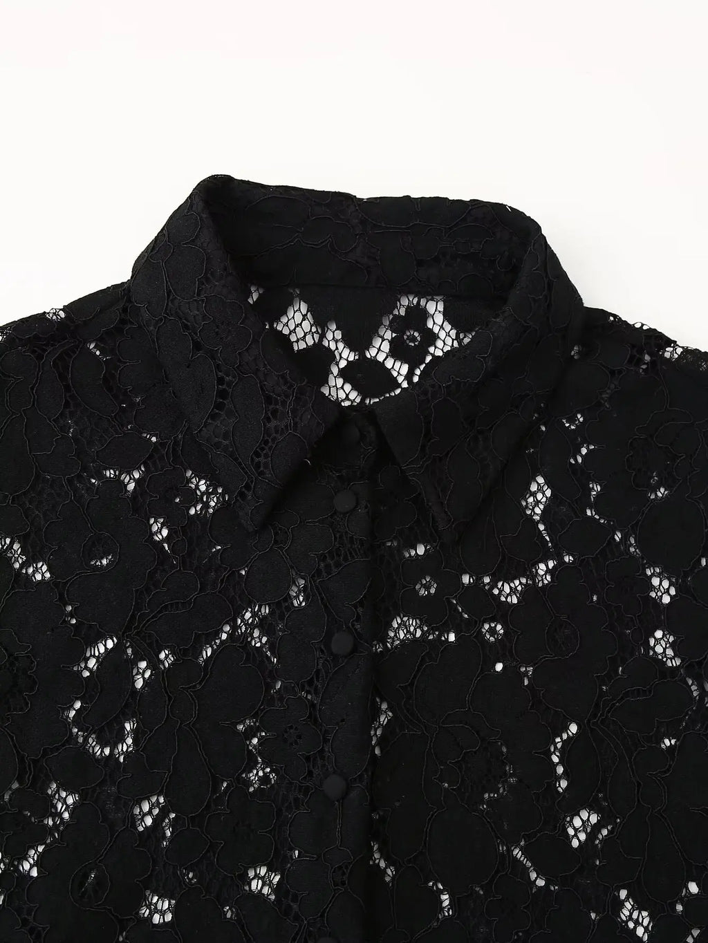 Black Lace Embroidered Short Shirt with Long Sleeves Elegant Autumn and Winter Fashion Top