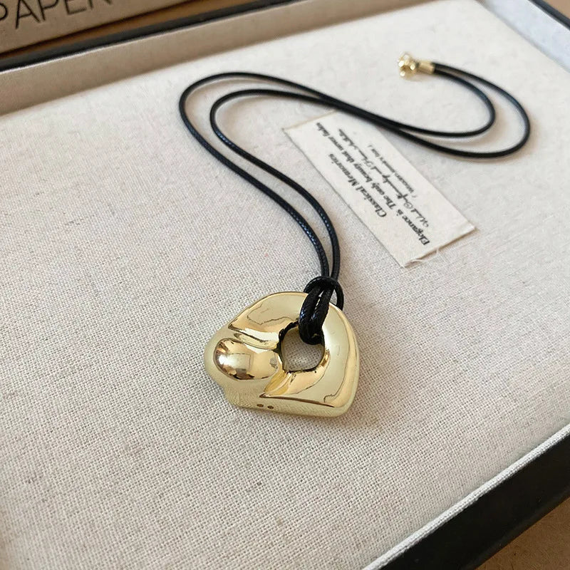 Punk Large U-Shape Geometric Pendant Necklace for Men and Women Adjustable Leather Rope Sweater Chain Jewelry