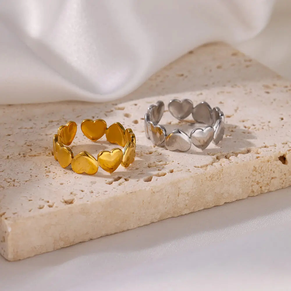 Gold Color Stainless Steel Heart Ring for Women Wedding Aesthetic Jewelry Gift