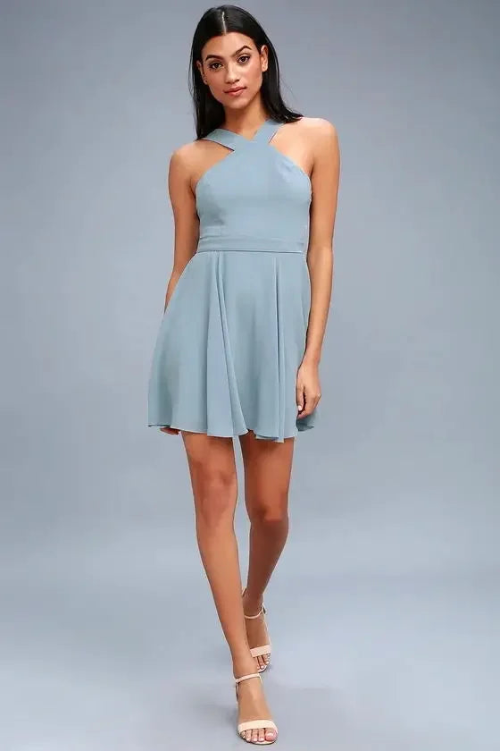 Sexy Backless Halter Mini Dress For Club Party Women