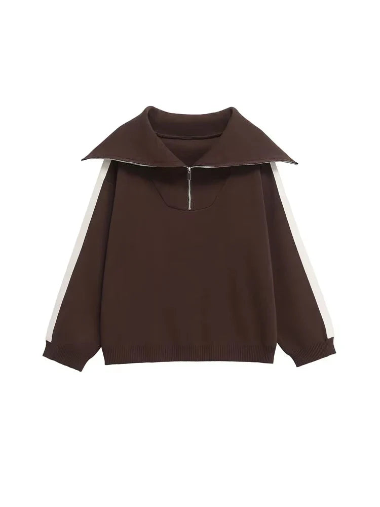 Women's Casual Two-Piece Set with Knit Sweater and High-Elastic Waist Straight Pants