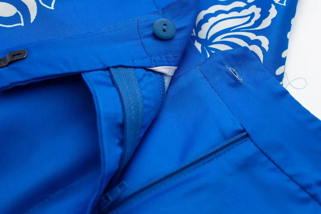 Women's Vintage Printed Casual Set with Long Sleeve Blouse and Straight Leg Pants