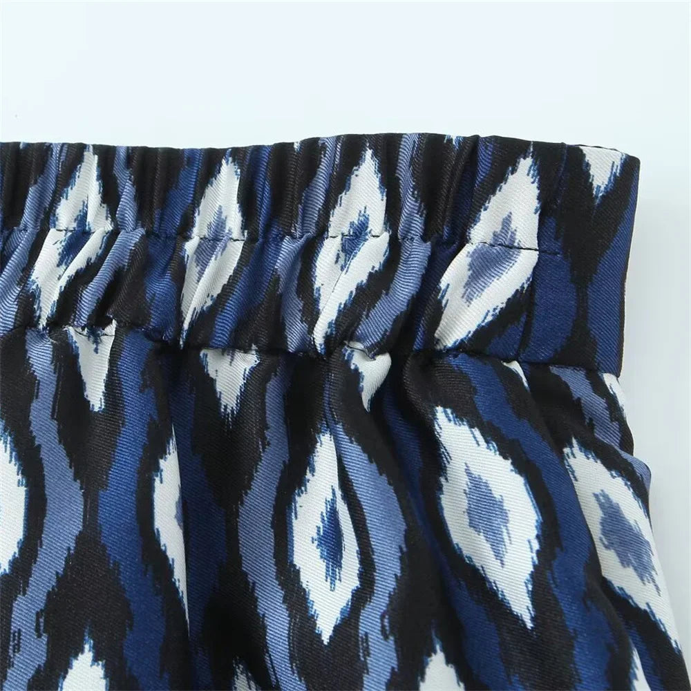 Women's Geometric Pattern Printed Shirt and Pants Set with Long Sleeve Top and Stylish Trousers