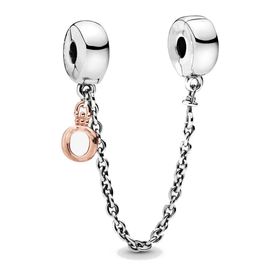 DIY Love Heart Family Safety Chain Bracelet with 925 Silver Star Clip Bead and Flower Charm Gift