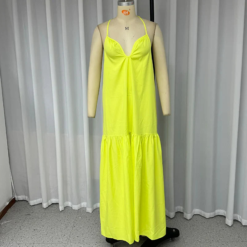 Summer Maxi Dress For Women Backless Halter Neck Beachwear