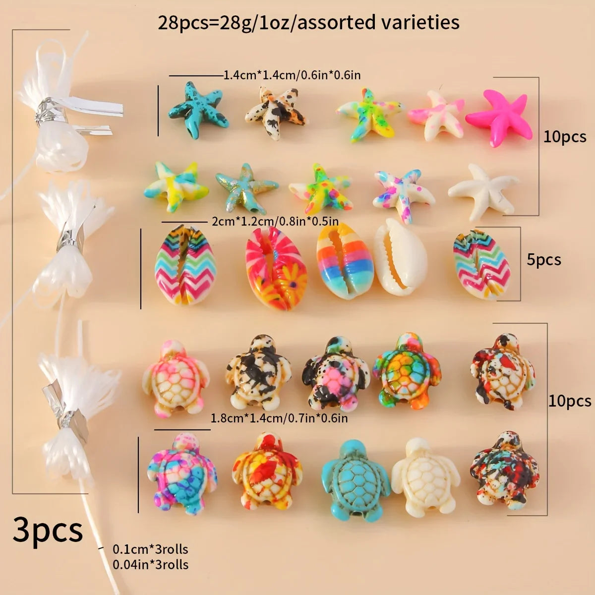 28pcs Ocean-Themed DIY Bead Kit for Bracelet, Necklace and Ankle Chain Accessories with Sea Turtle, Starfish and Shell Charms