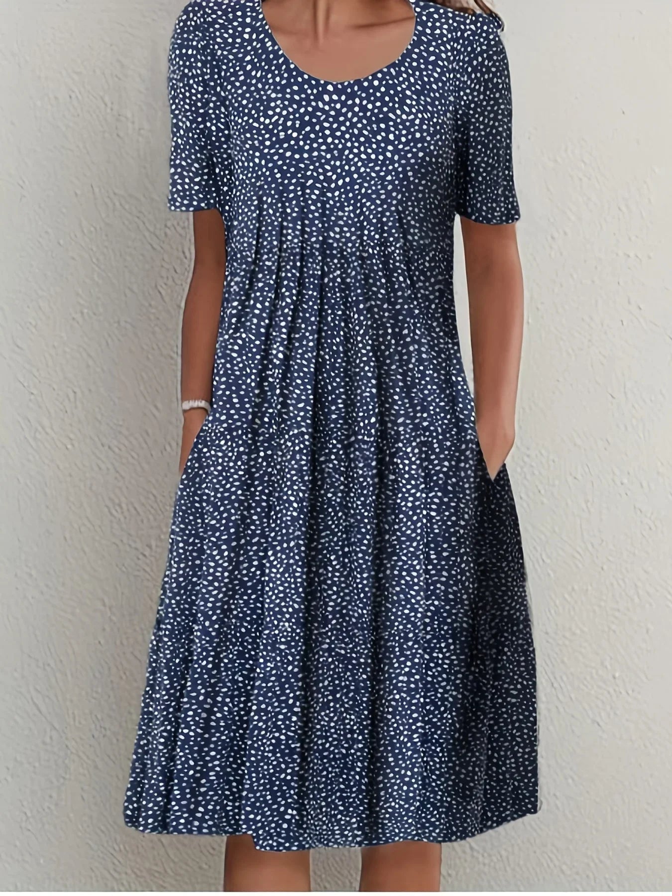 Printed Short Sleeve Dress With Round Neck For Women