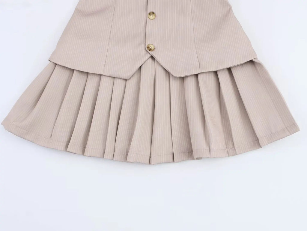 A Line Pleated Stripe Dress For Women Solid Color Back Zip