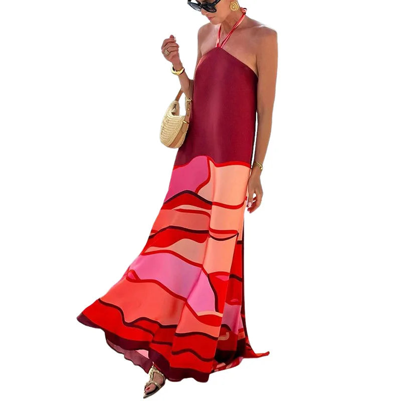 Lace Up Halter Maxi Dress Backless Party Sundress Beachwear