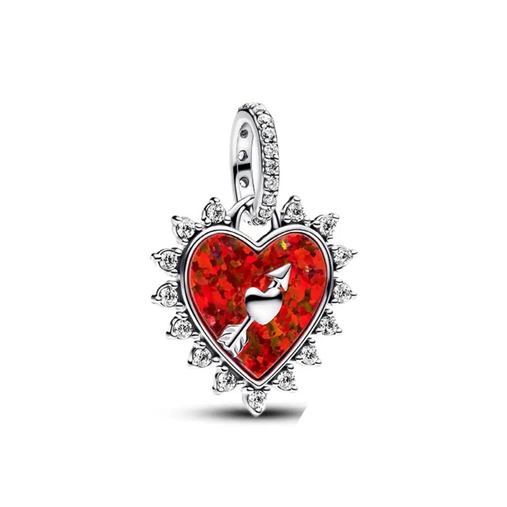 Valentine's Day Red Apple Dangle Charm Bead in 925 Sterling Silver for Women's Heart Bracelet Jewelry