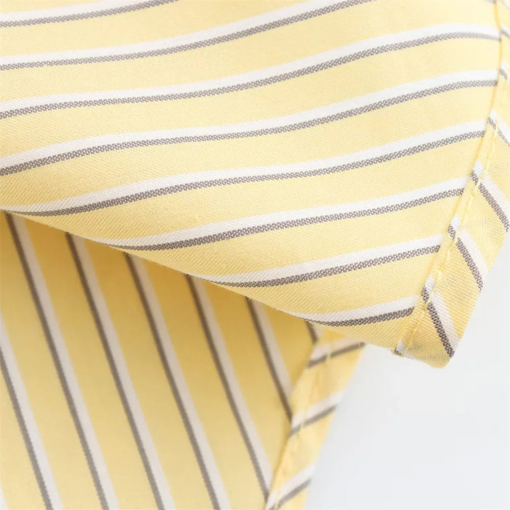 Women's Loose Poplin Shirt and High Waist Striped Pants Set for Spring