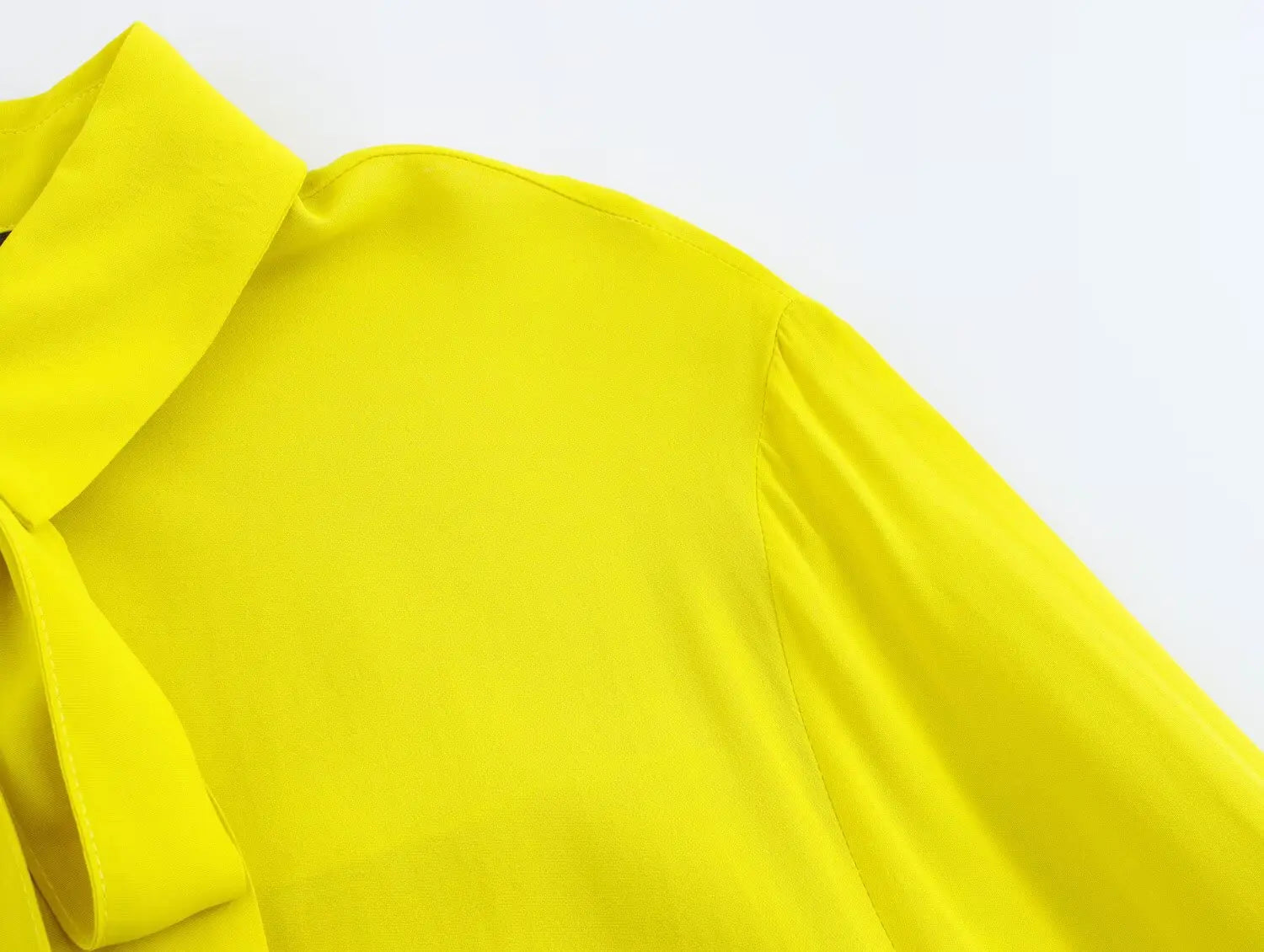 Women Bow Tie Loose Fit Shirt with Lapel Collar Long Sleeve Single-Breasted Solid Color Casual Patchwork Top Spring Summer Chic Blouse