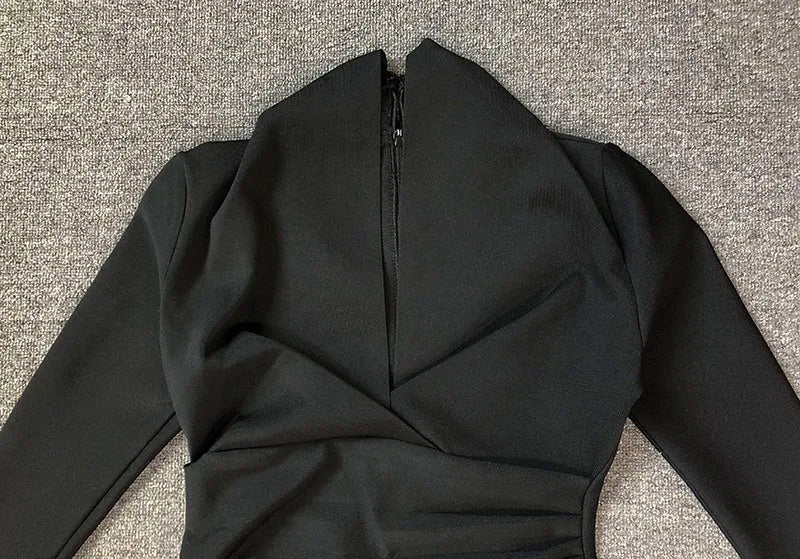 Colorful Deep V Bandage Dress Long Sleeve Bodycon Dress