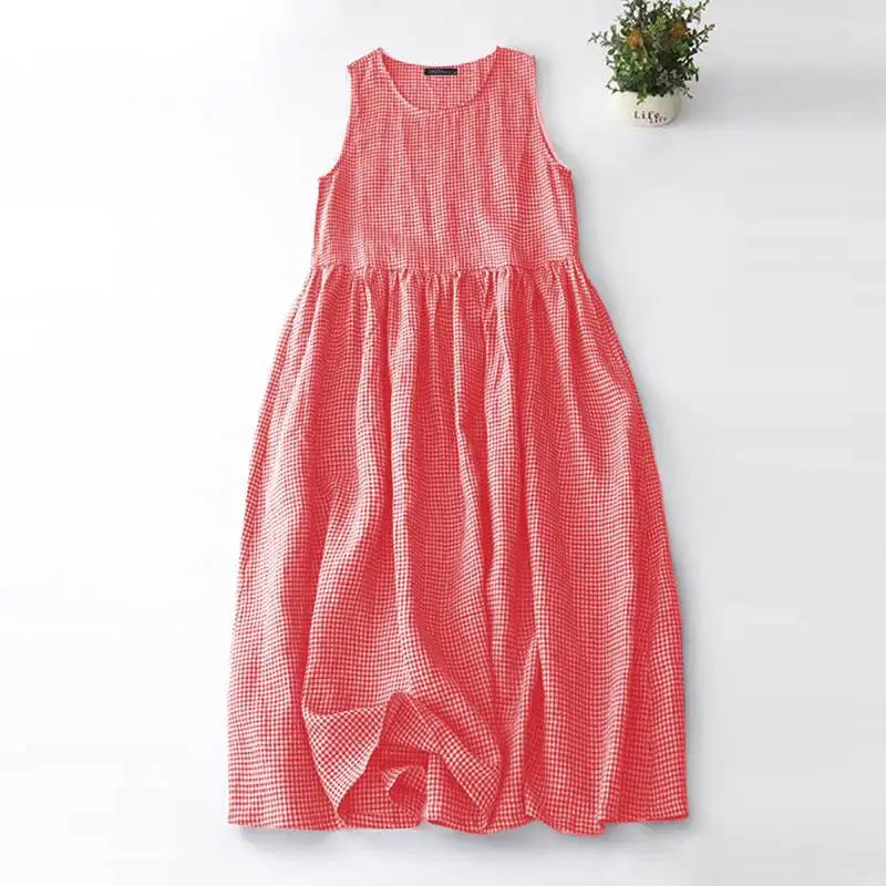 Checkered Sundress Sleeveless Long Casual Summer Tank Dress