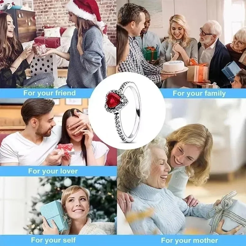 Red White Pink Crystal Rings for Women Luxury Wedding Jewelry Accessories