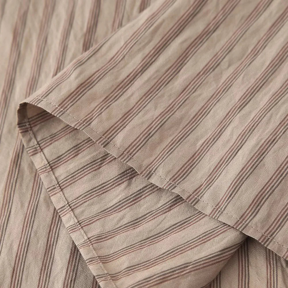 Women's Casual Striped Shirt and Elastic Waist Wide Leg Pants Relaxing Set