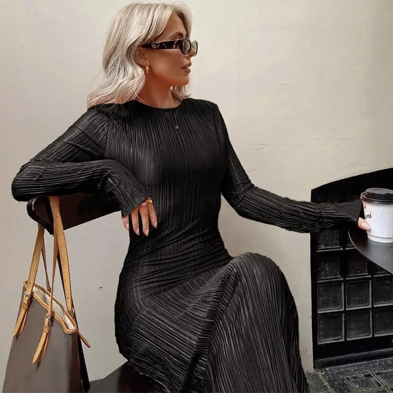 Women Long Sleeve Bodycon Black Dress for Autumn Winter