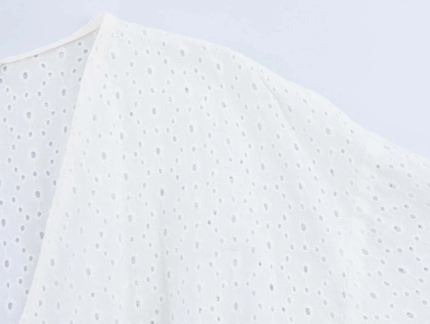 Womens Hollow Embroidery V Neck Lantern Sleeve Mini Dress