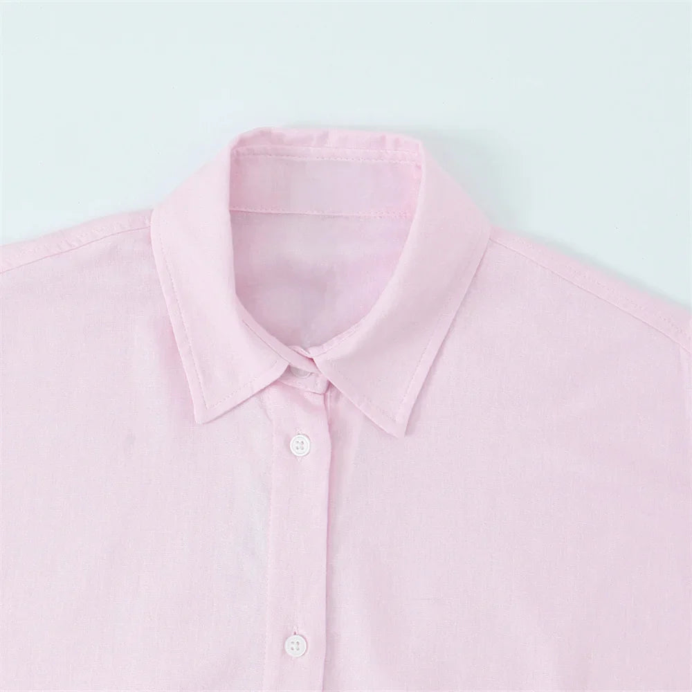 Loose Fitting Women's Shirt with Lapel and Buckle Solid Color Design Casual Chic Spring and Summer Blouse