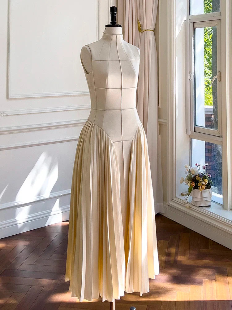 Elegant Square Collar Sleeveless High Waist Summer Dress